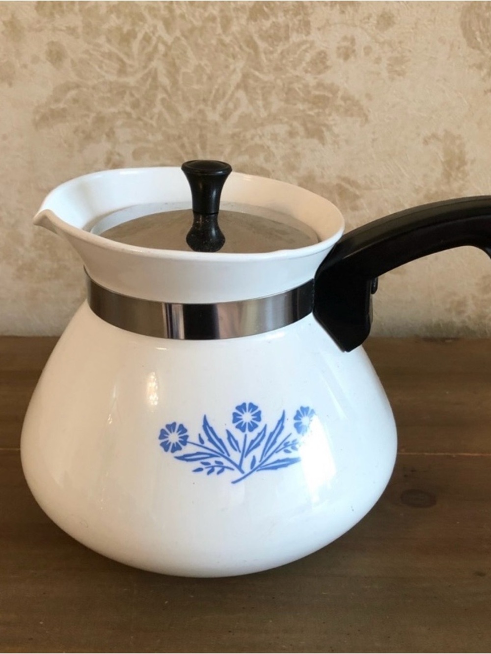 Vintage Corningware White Coffee Pot Blue Cornflower Pattern